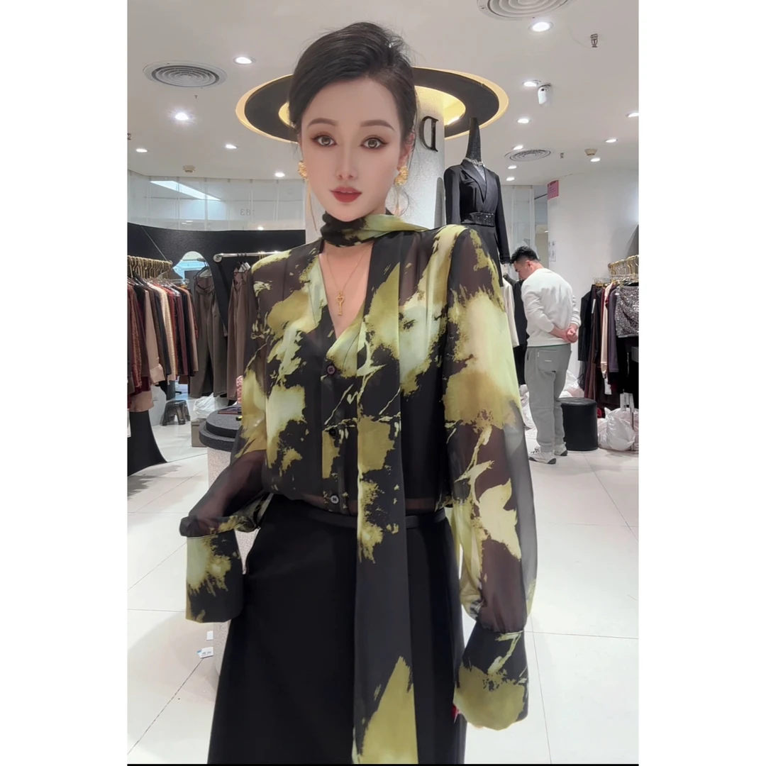 【老板娘高定】春款高定面料时尚气质百搭宽松印花女人味洋气2852