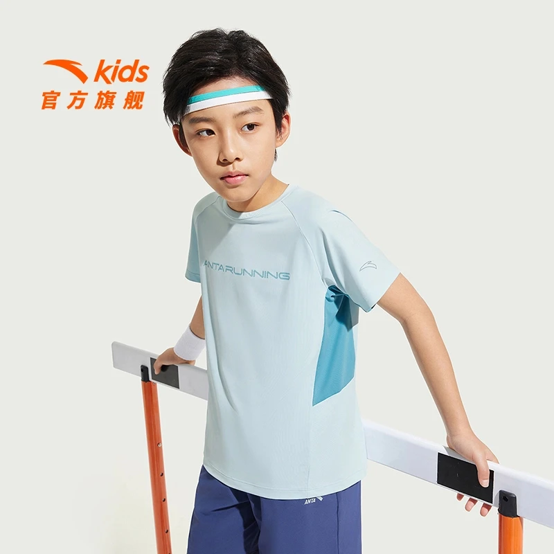 安踏儿童男大童短袖衫2025夏款透气舒适运动速干T恤352525117-ZB