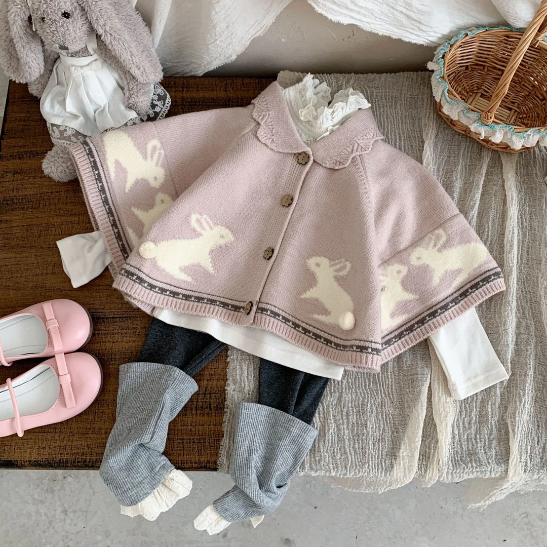 女童外套秋季2025新款儿童甜美斗篷毛衣女宝可爱洋气秋装上衣开衫