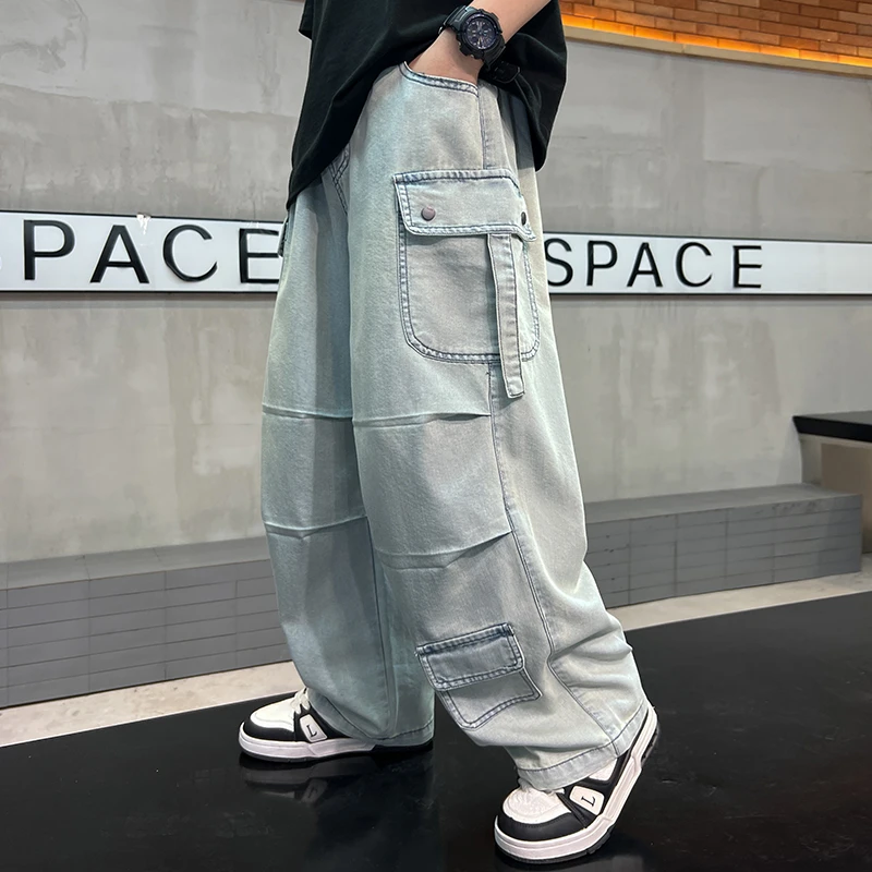 男童工装风牛仔裤夏季薄款2025新款儿童裤子直筒长裤中大童12岁潮