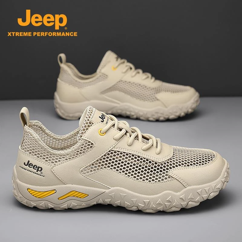 JEEP吉普男鞋2025新款夏季透气镂空网鞋轻便运动夏天户外徒步潮鞋