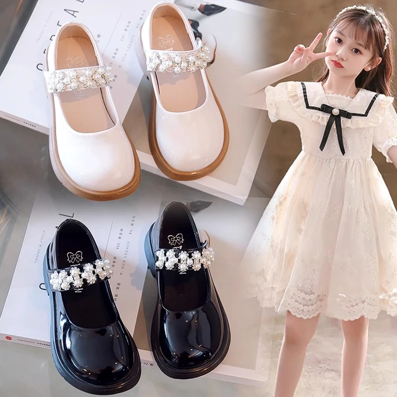 ABC女童小皮鞋2025新款春季儿童珍珠玛丽珍公主鞋女孩时尚豆豆鞋