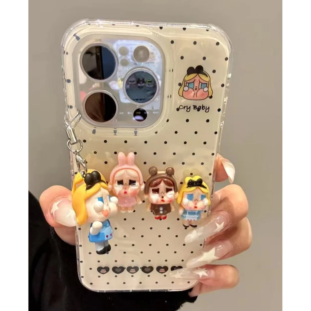 粉格纹哭娃适用苹果17promax手机壳VIVO华为OPPO小米15一加防摔壳