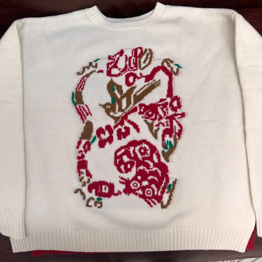 100羊毛福利款大牌重工提花女套头毛衣