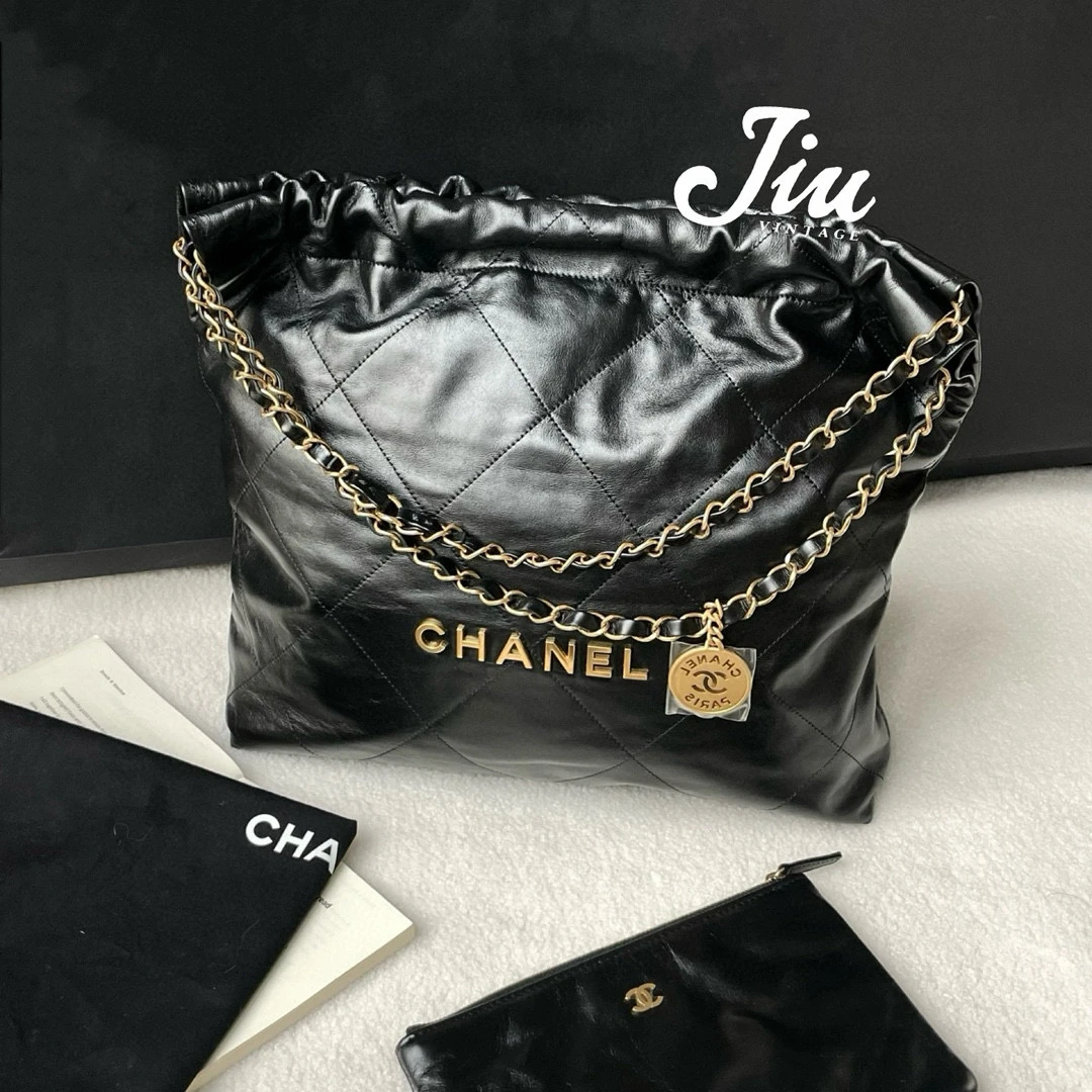 99新 Chanel/香奈儿 黑金22bag中号防尘23年芯片 CG14-0058