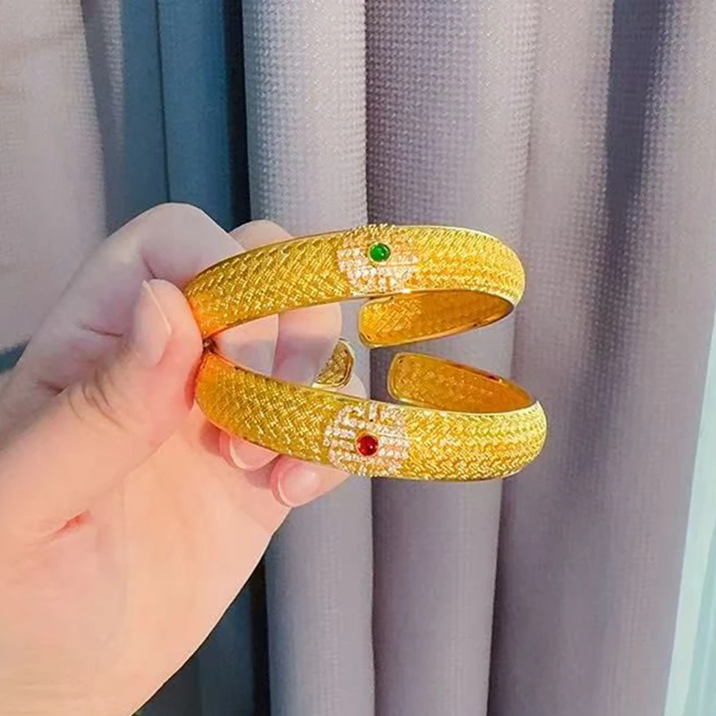 铜合金手镯 金店同款花丝镶嵌福寿延绵手镯简约 送妈妈 送婆婆