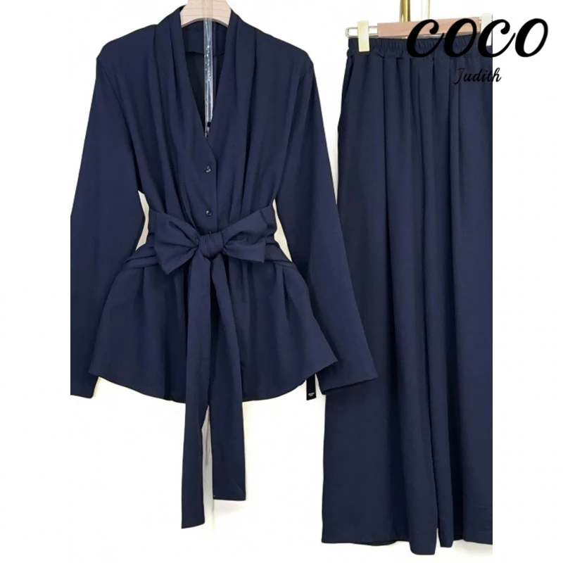 【两件套】2026秋季法式气质长袖上衣+休闲裤时尚套装M658