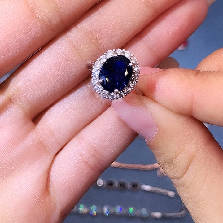 蓝宝石戒指银S925镶嵌