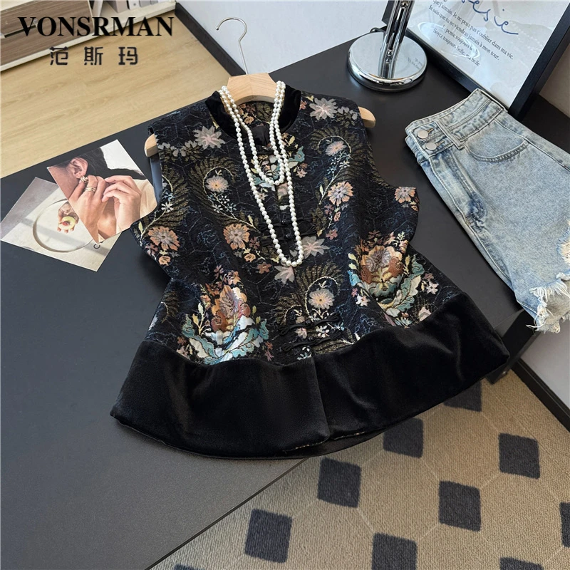 新中式国风丝绒马甲女2025春秋新款高级感坎肩外套背心马夹上衣潮