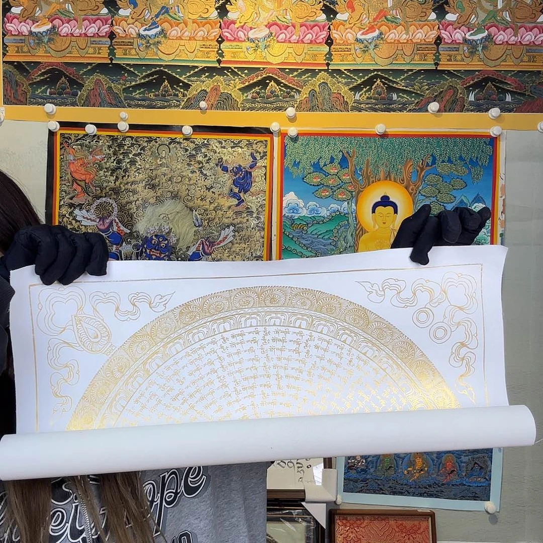 卷轴画纯手绘唐卡六字真言50厘米左右
