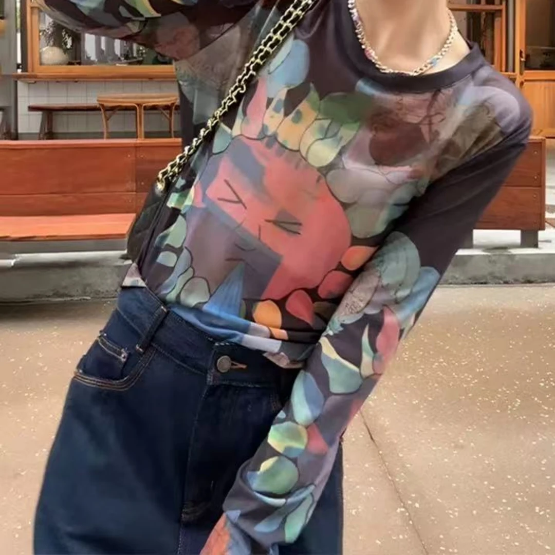 Manmi 涂鸦印花网纱防晒T 88101（C3）