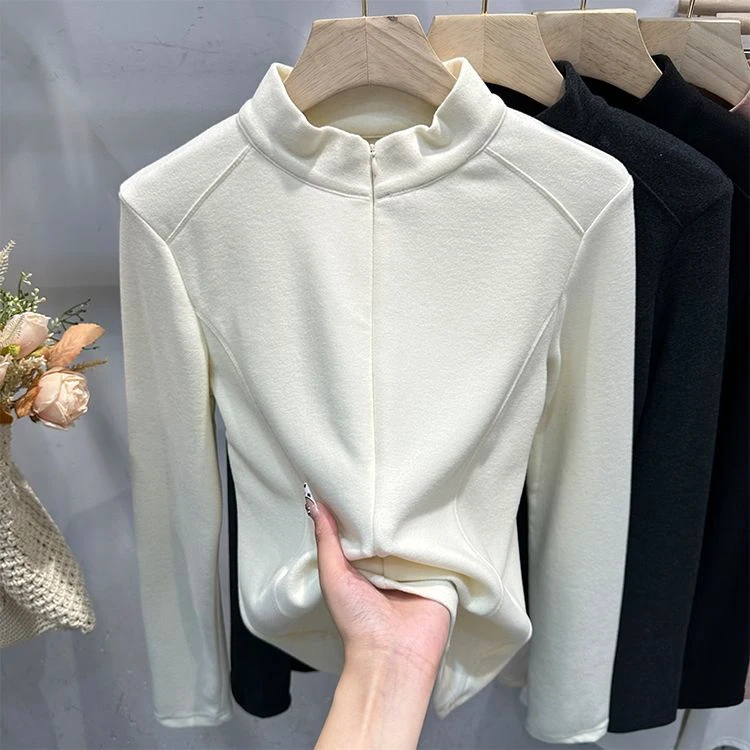 280G 加厚德绒 M-4XL 拉链胖mm螺纹长袖打底衫显瘦网红洋气百搭潮