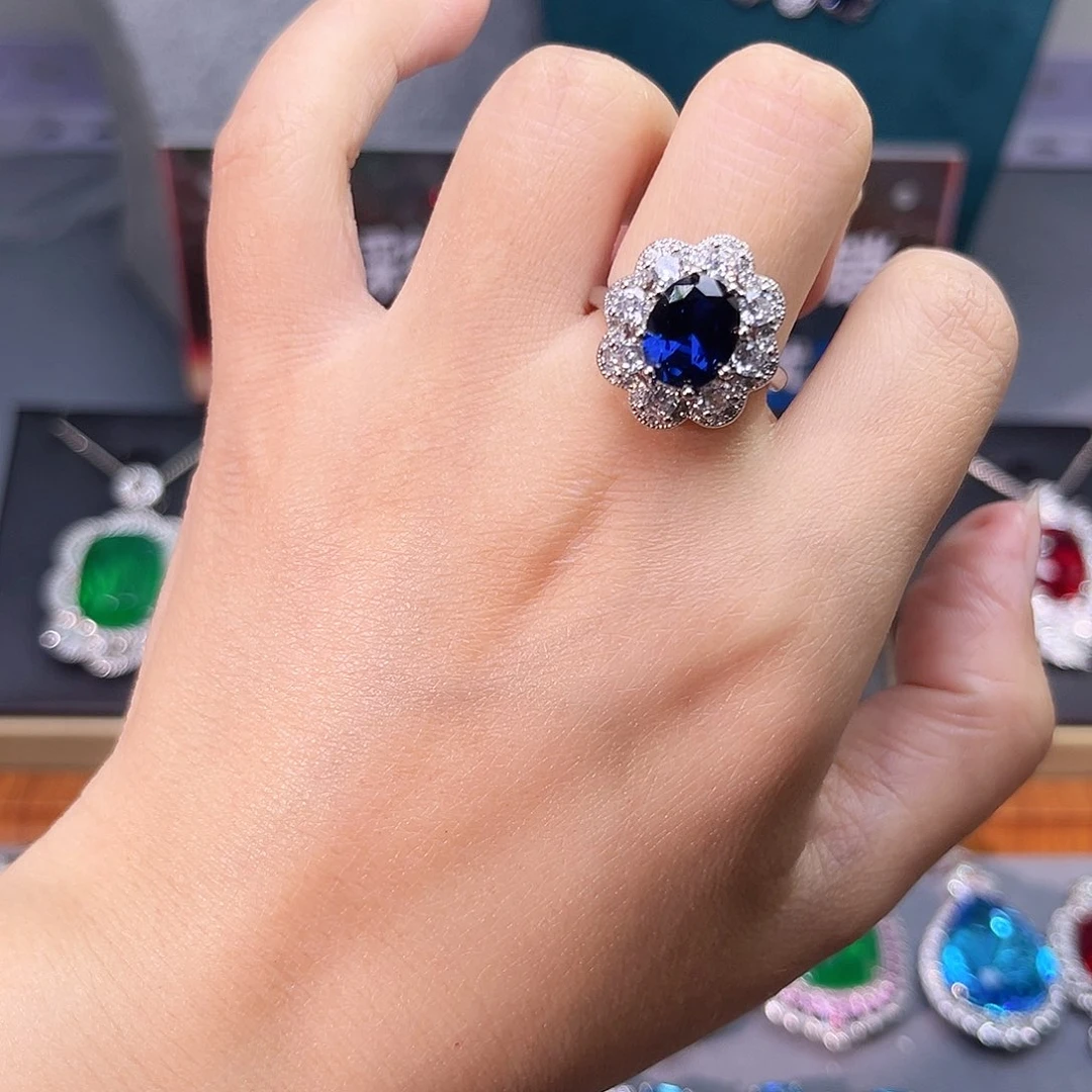 蓝宝石戒指银S925镶嵌89