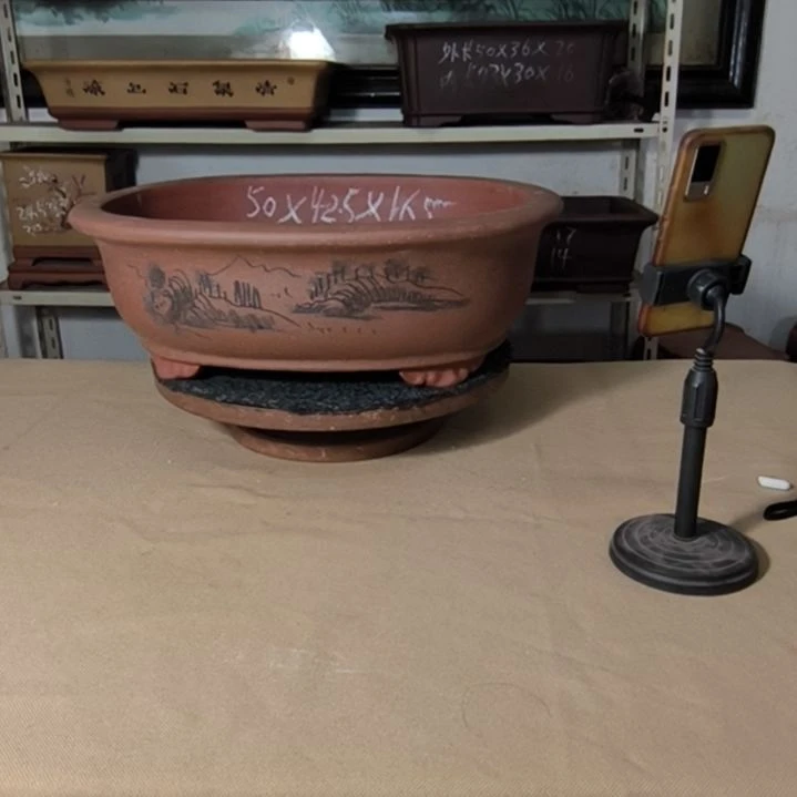 紫砂花盆豆沙色小号腰