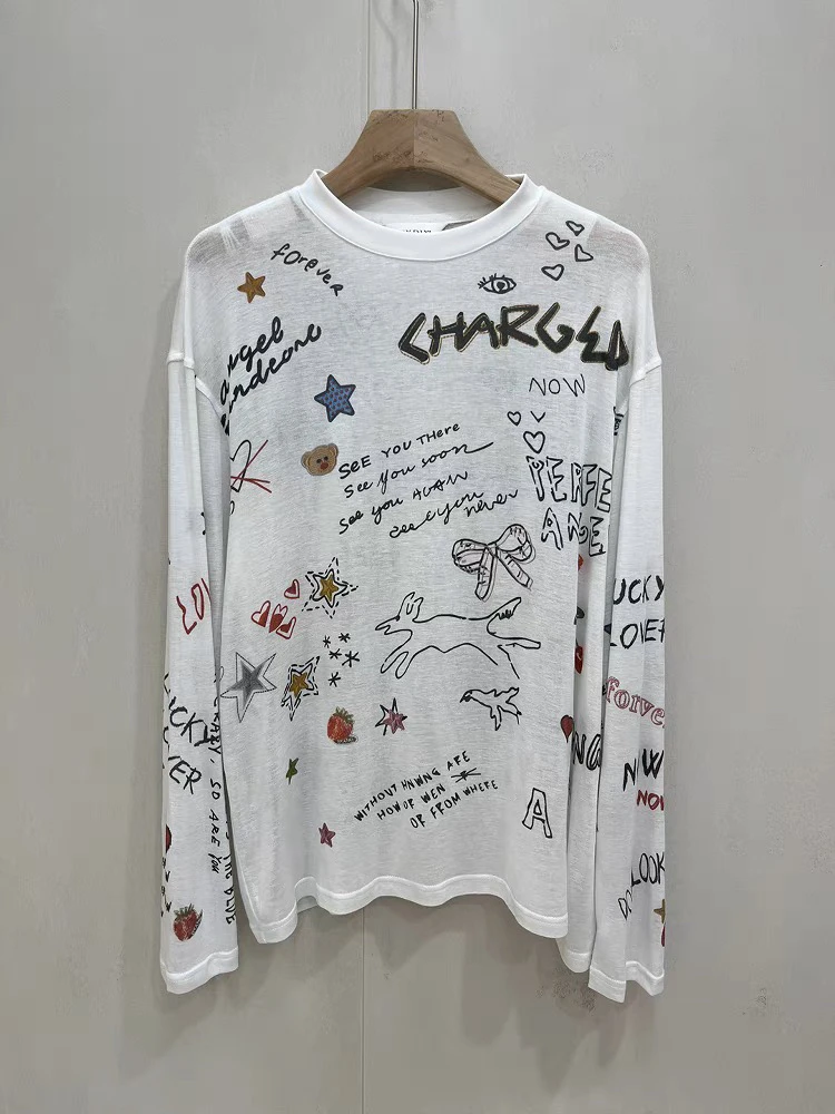 字母涂鸦夏新宽松轻薄上衣女