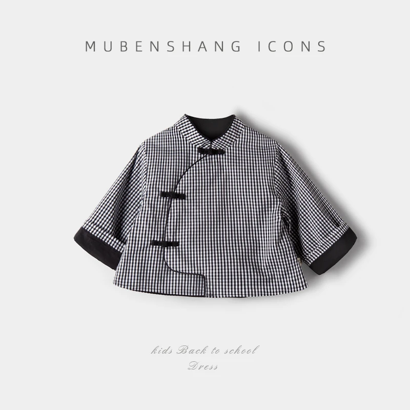 木本尚【儿童上衣】2025春秋新款女童国风格子长袖