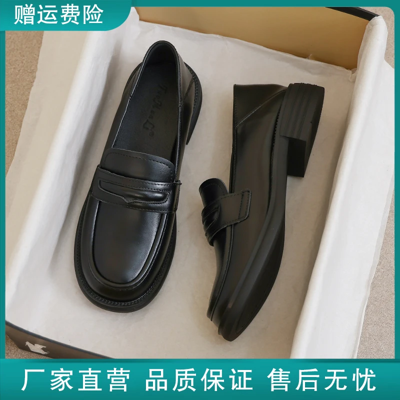 小皮鞋女2025新款夏季英伦风黑色真皮软底大码41乐福42平底43鞋子