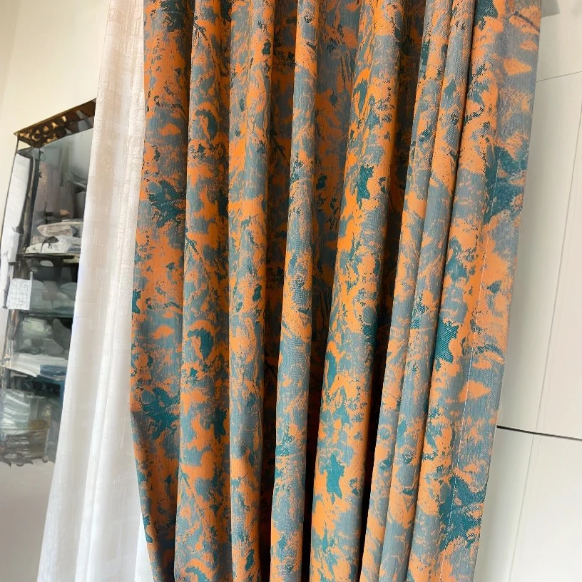 （全包）加厚不透人客厅棉麻窗纱时尚橙色窗纱适合客厅单层窗帘