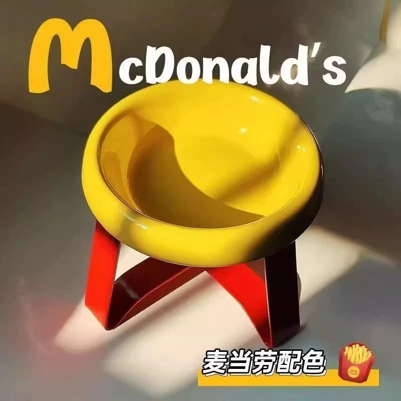 麦当劳猫食碗架组合护颈加高猫碗狗碗饮水碗防打翻宠物飞碟碗