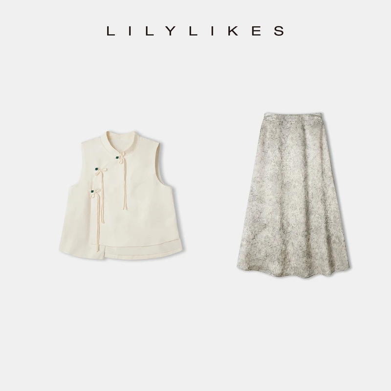 【LILYLIKES】金玉银烟 100人丝新中式马甲/100醋酸国风半裙套装