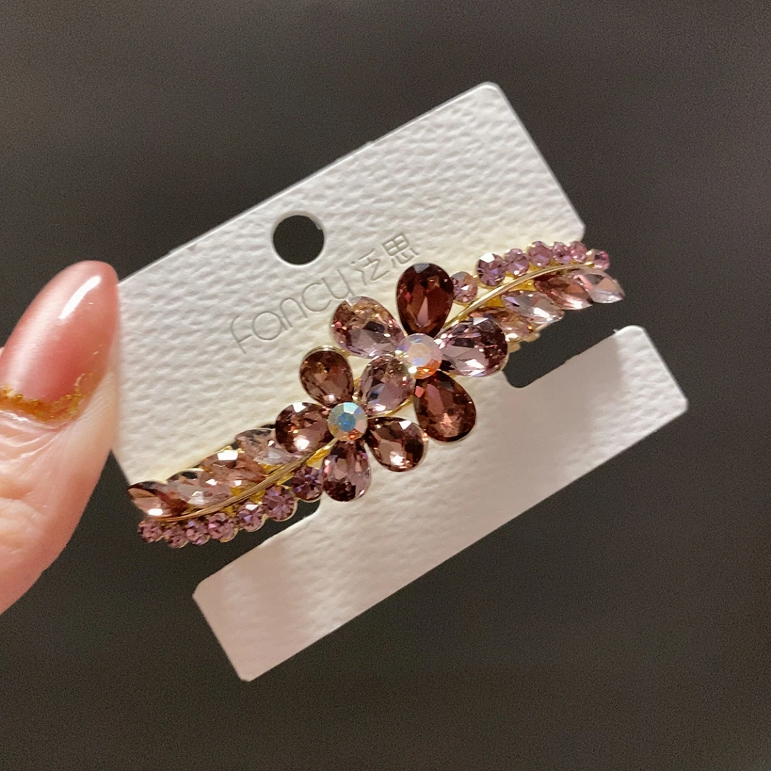 泛思2002酒红色双花6公分弹簧夹半披发夹百搭时尚气质发卡