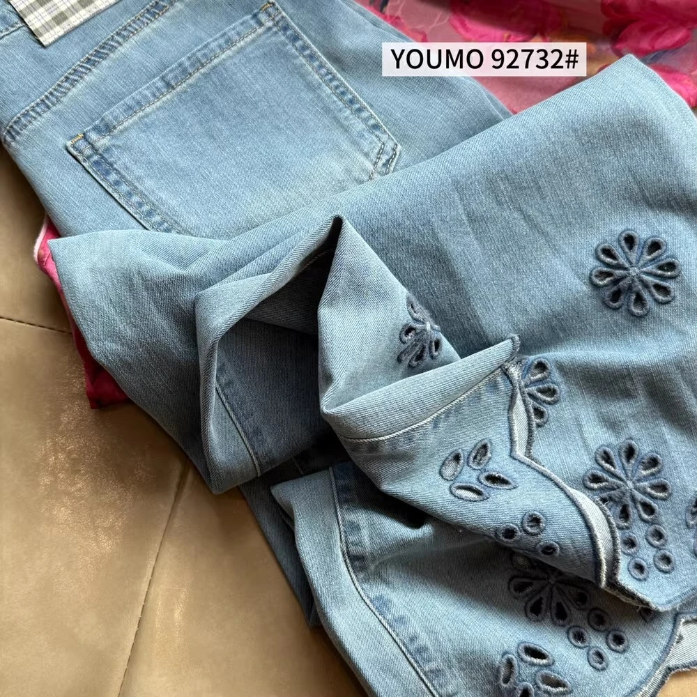 夏季女装2025新款韩版薄款时尚复古风花朵镂空宽松九分阔腿牛仔裤