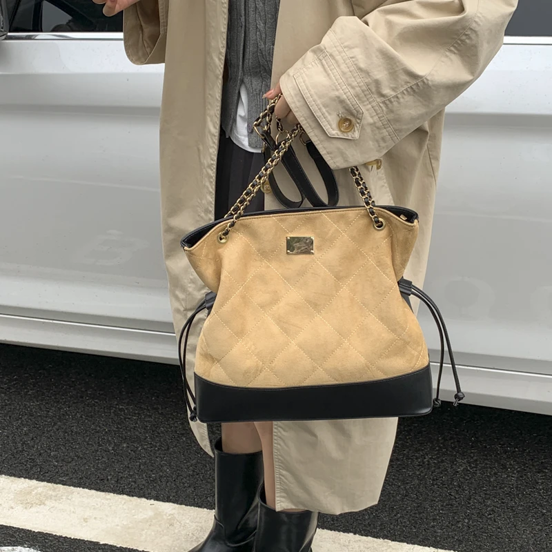 复古麂皮绒菱格链条单肩斜挎包2025秋季新款时尚小香风单肩女包