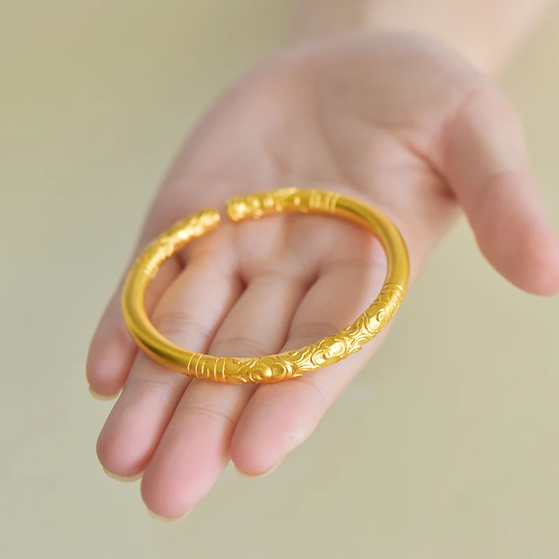 足银手镯 祥云开口手镯古法传承女款复古实心镯子气质手工轻奢