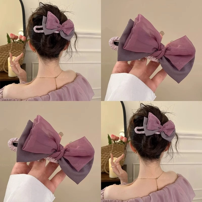 飘逸灵动~高级感双层大蝴蝶结鸭嘴夹2025新款女大号后脑勺盘发