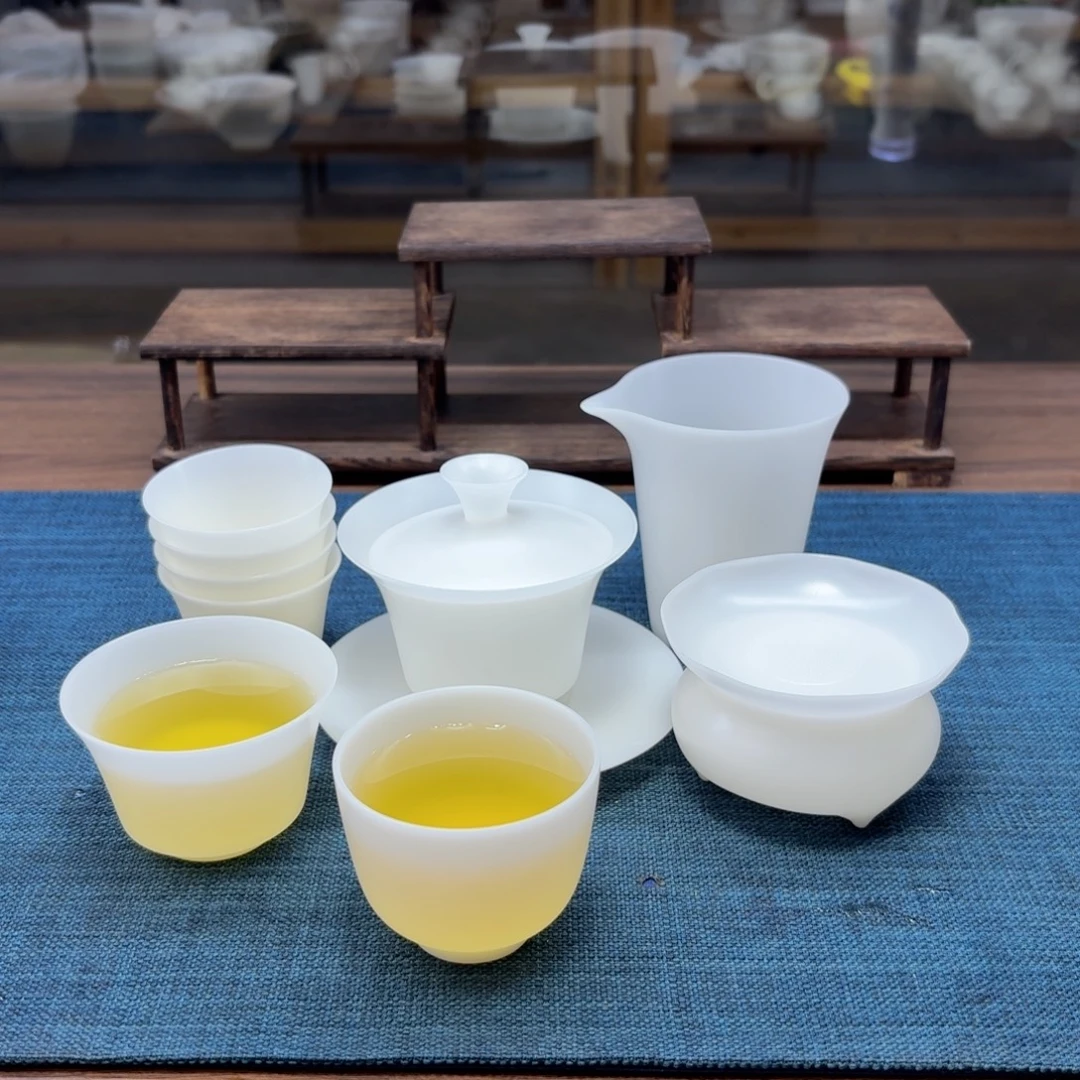 薄胎素烧璞玉冰种玉瓷茶具