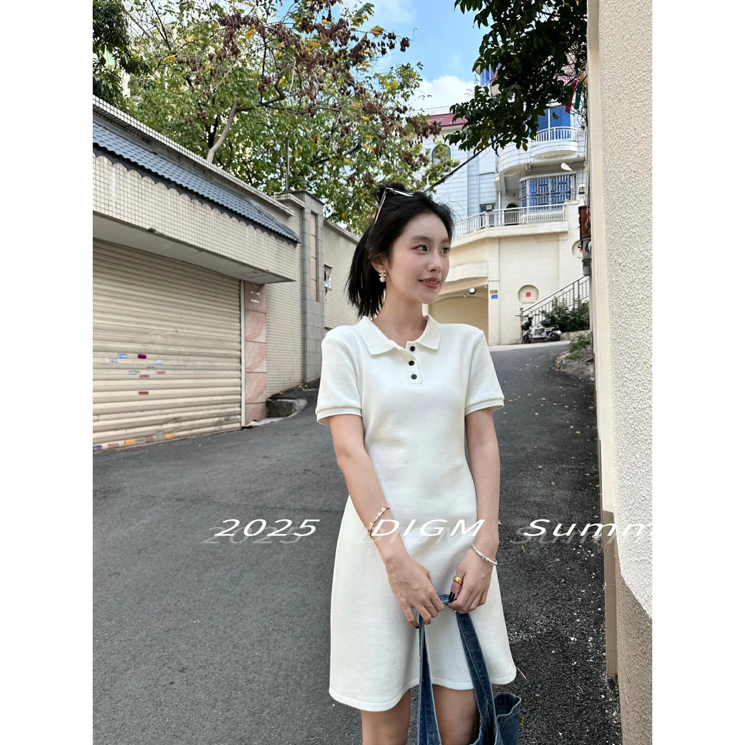 美树【DIGM】韩系时尚简约百搭polo领正肩减龄休闲连衣裙  67196#