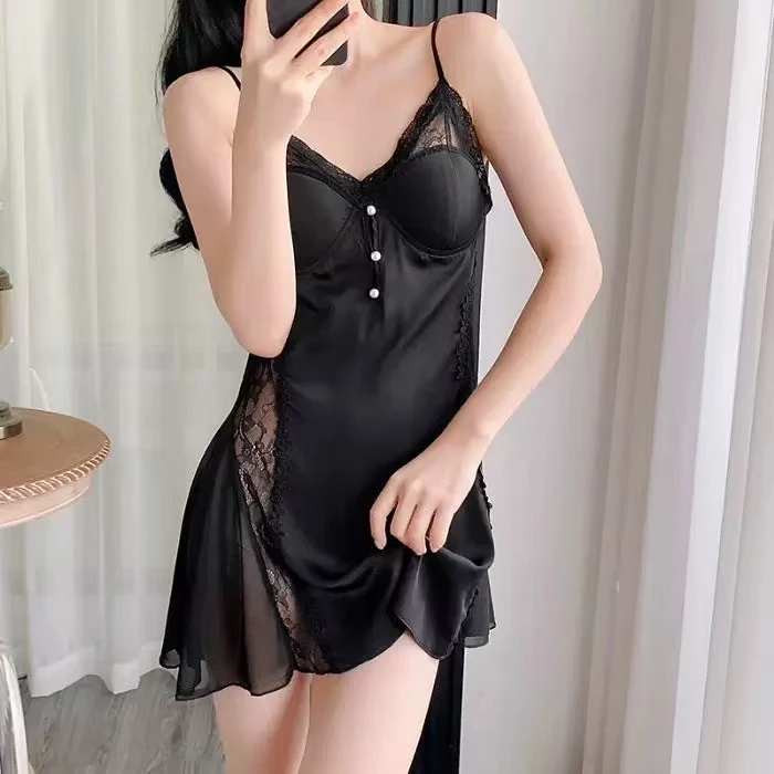 【美腰撩人】夏季冰丝轻奢高级感吊带睡裙性感女蕾丝吊带睡衣家居服