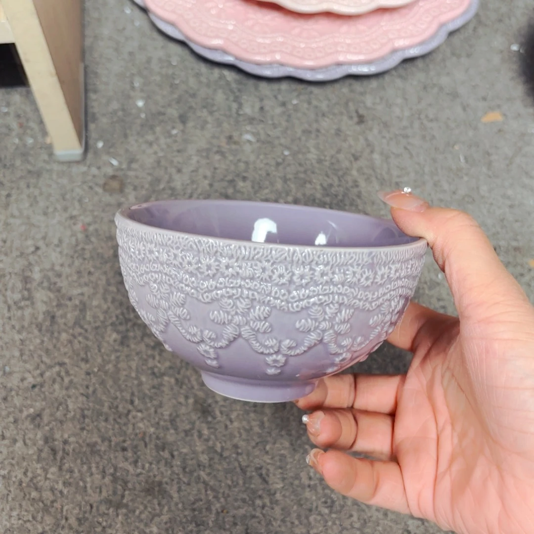 陶瓷高级法式蕾丝花边米饭碗五寸微微瑕