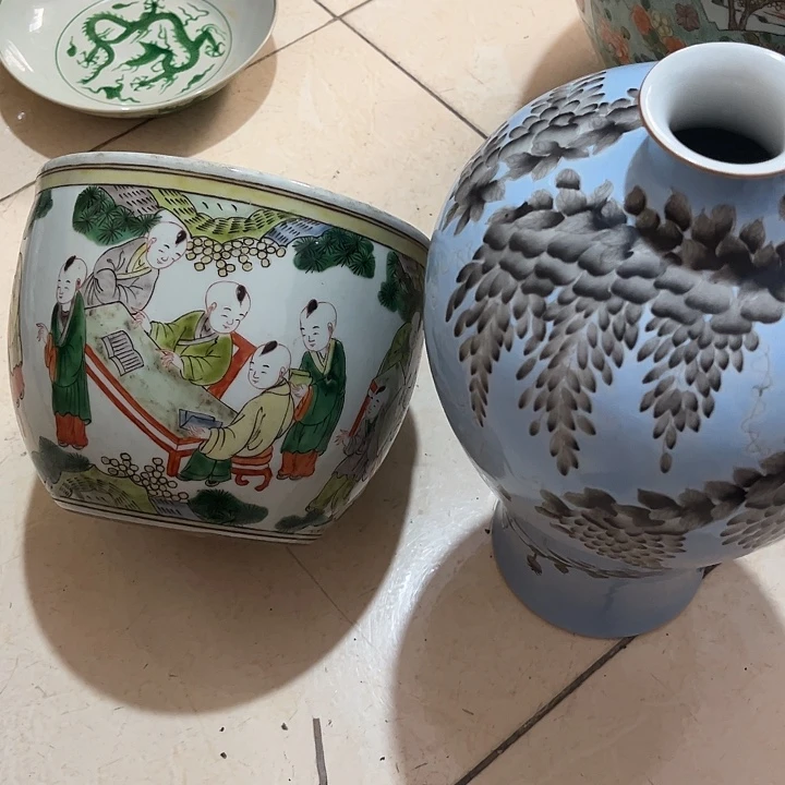 摆件菜***版红绿彩小缸梅瓶