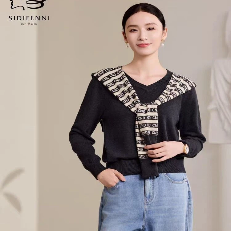 丝蒂芬妮M-37170专柜正品秋新莱赛尔天丝时尚V领披肩显瘦针织衫女