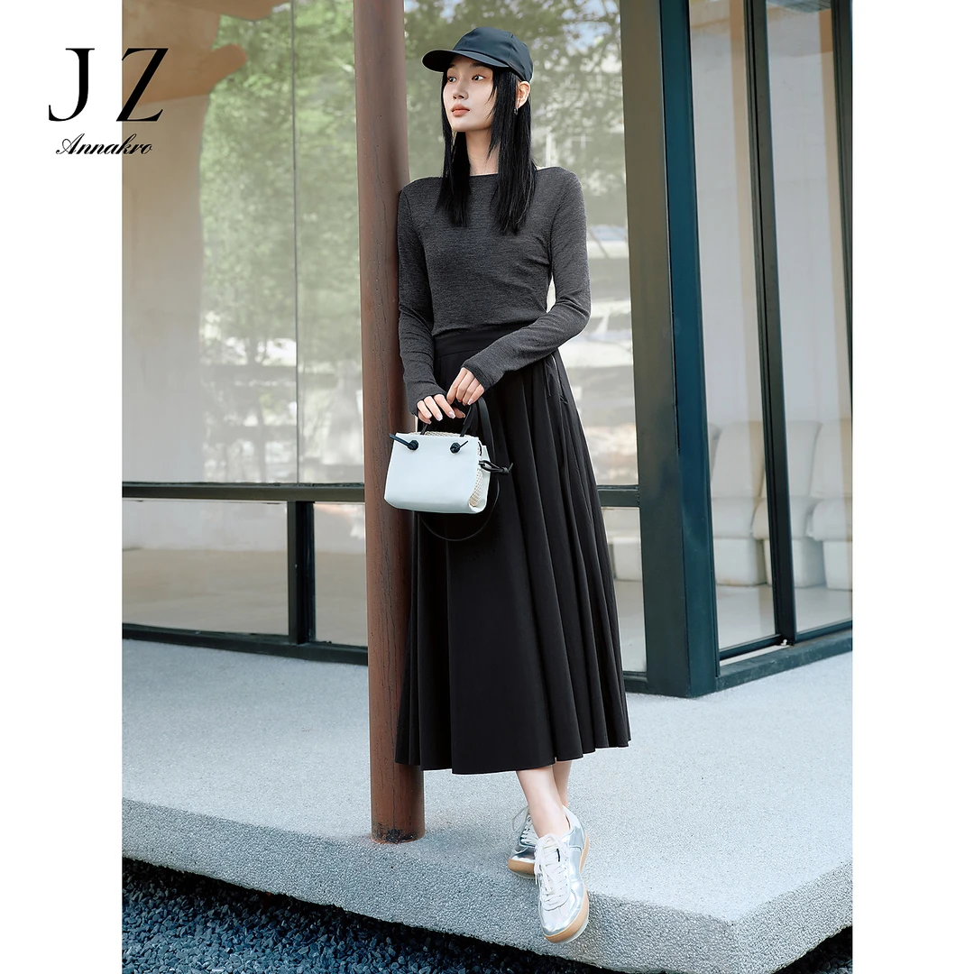 玖姿安娜蔻KWFC20017户外云感大量感松紧腰伞裙半身裙高级感显瘦