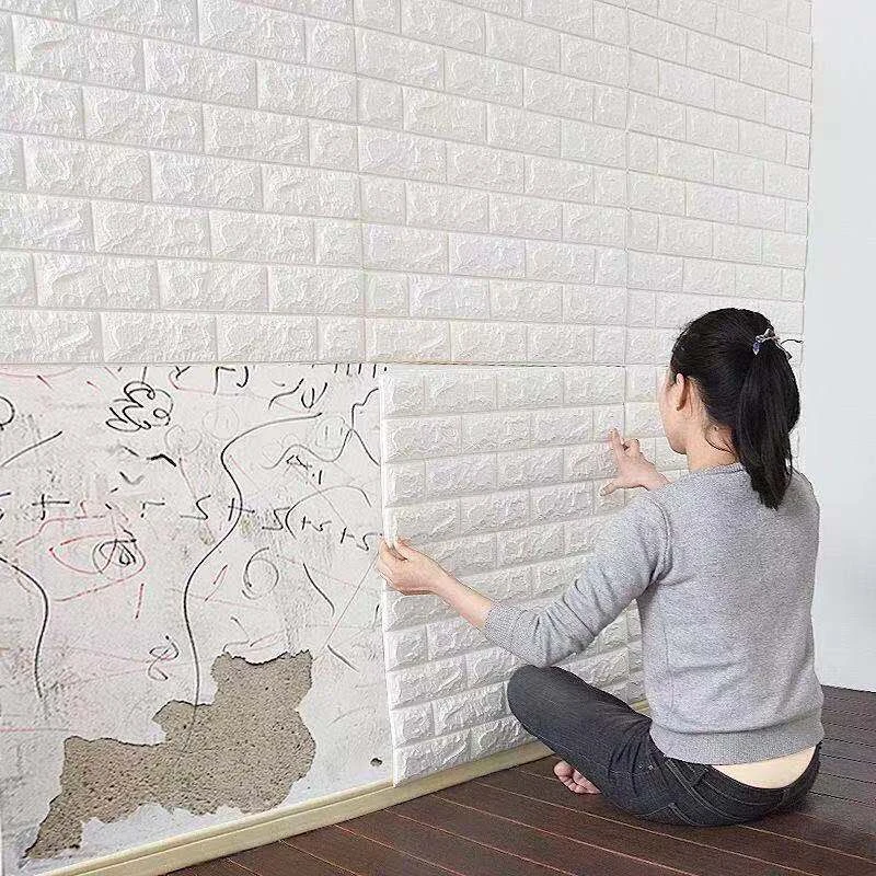 水泥墙毛坯墙掉灰墙自粘墙纸防水防潮3d立体墙贴遮丑泡沫砖壁纸