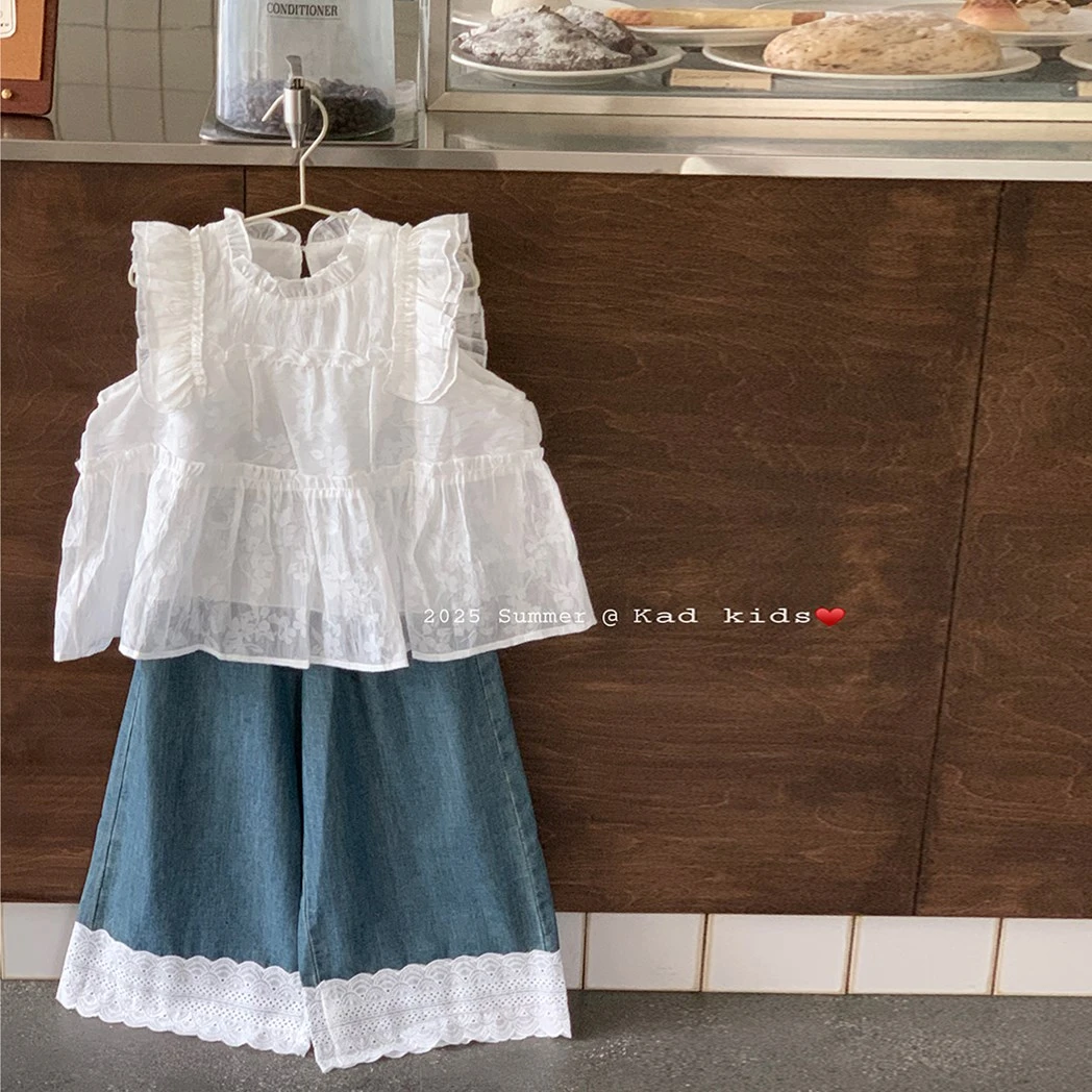 【清仓】v5084-花边娃娃衫+v5085-花边竹节牛仔裤