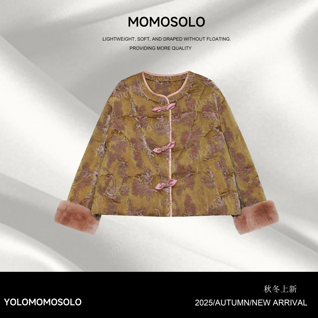 •莲礼枝•2025秋冬90白鹅绒＋獭兔毛重磅丝绒原创羽绒外套258670