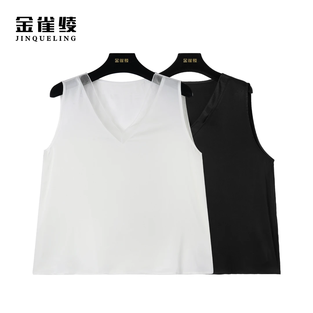 金雀绫【黑白天鹅】桑蚕丝真丝V领简约百搭无袖背心衫AS6071