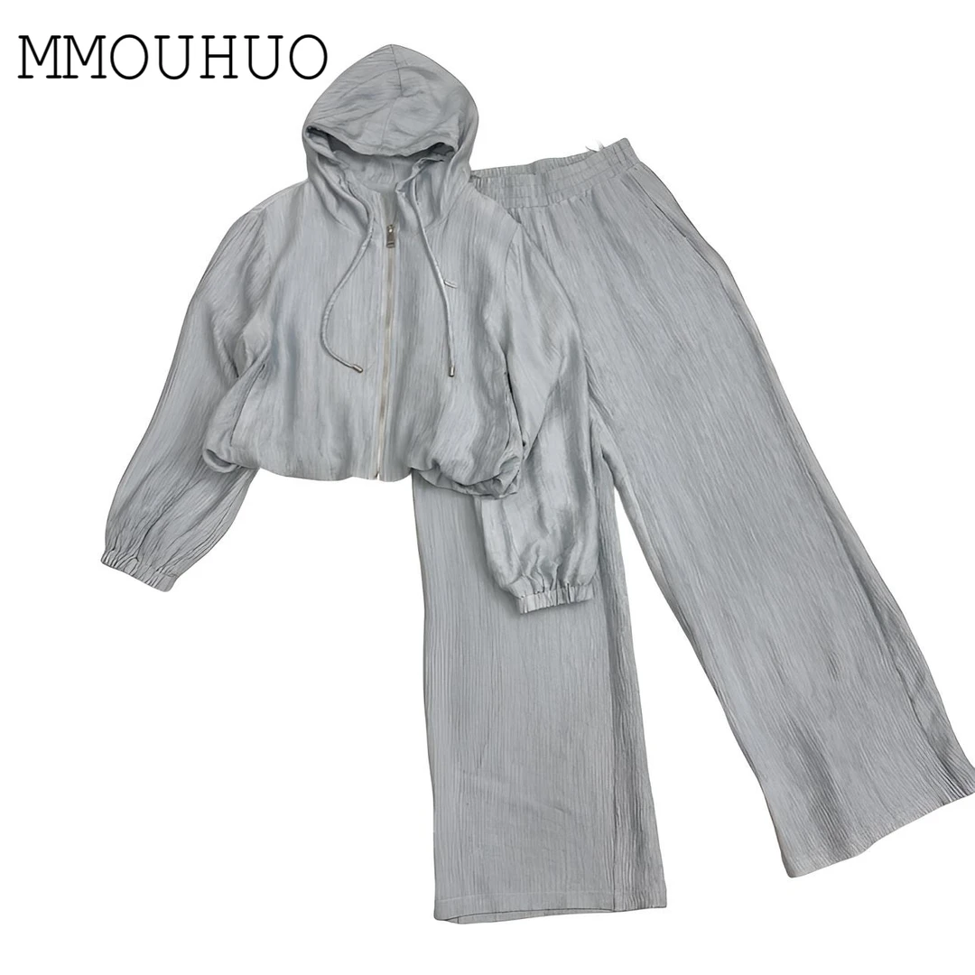 深圳MMOUHUO新连帽拉链外套+阔腿裤两件套套装