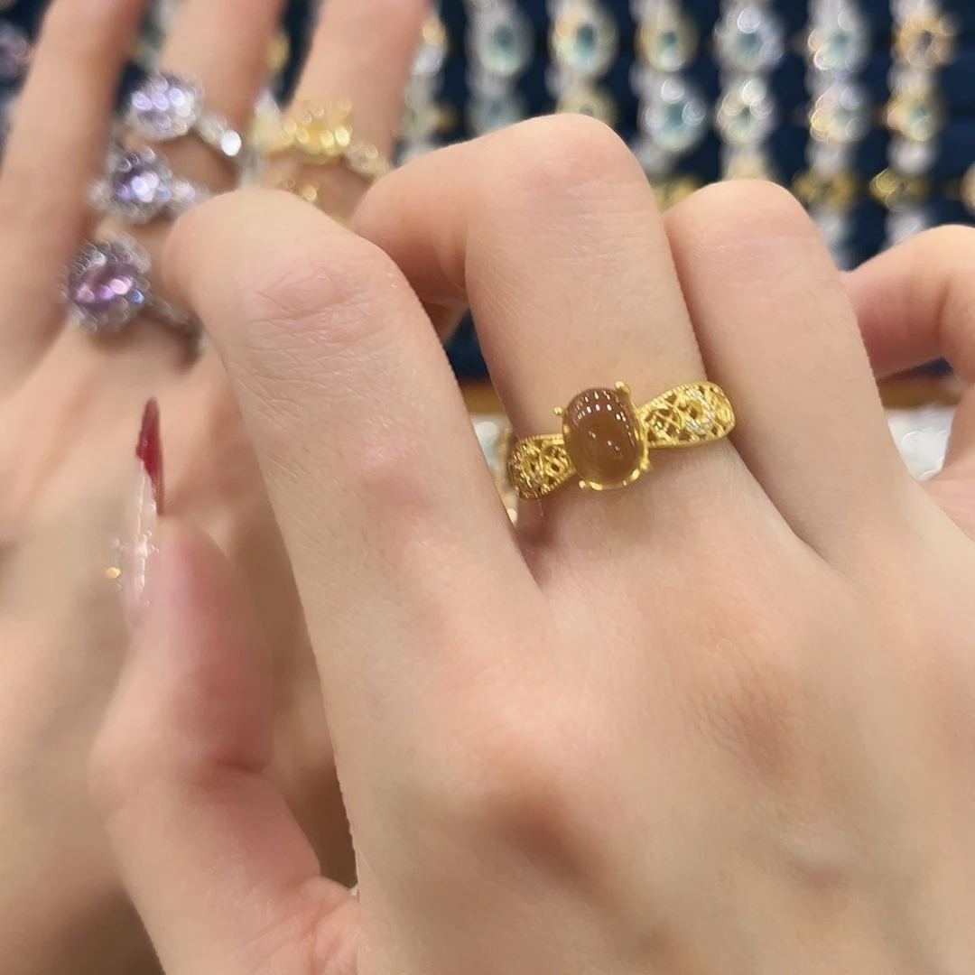 黄晶女款银S925镶嵌是**吖戒指55