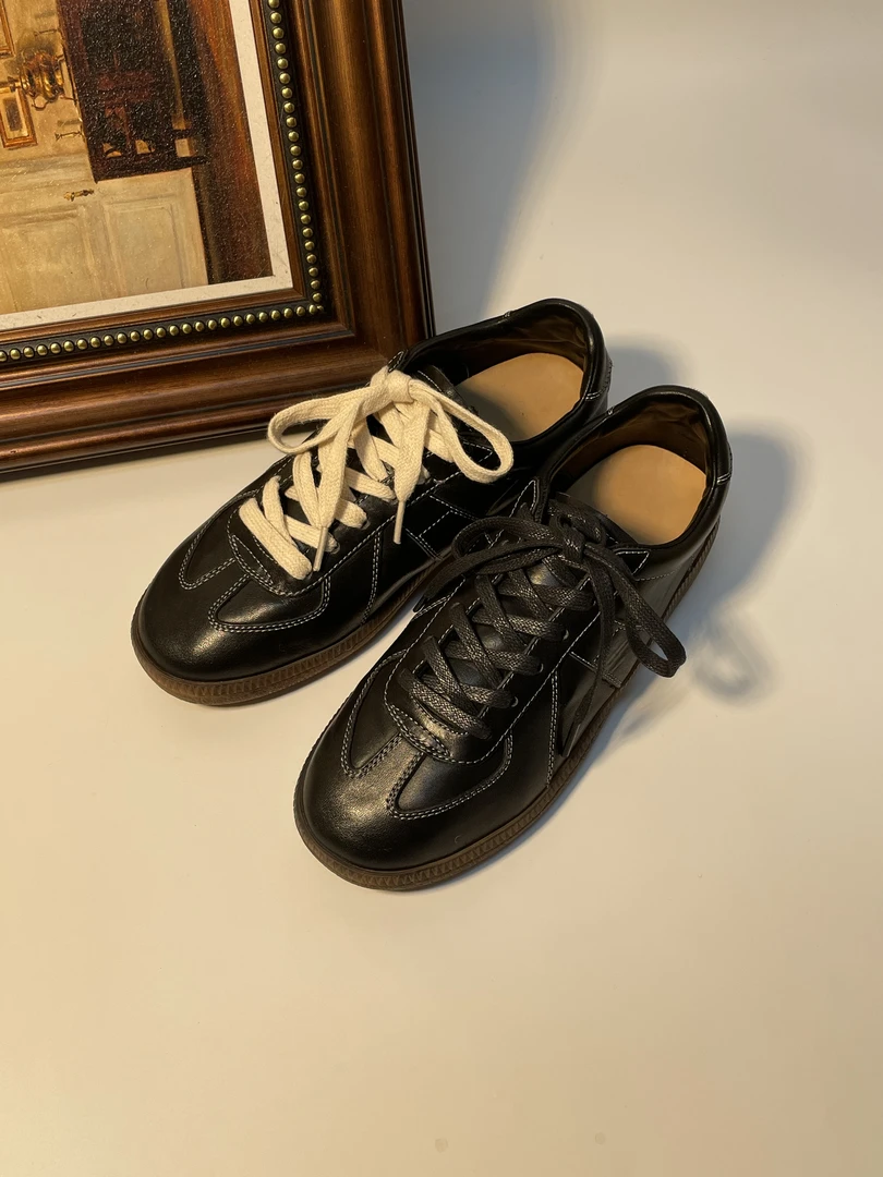 2024定制水洗头层牛皮德训鞋休闲百搭系带圆头复古板鞋