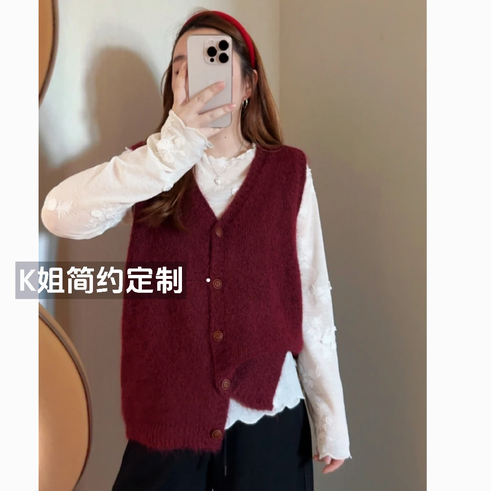 GTNER“KK定制”早秋新款针织马甲春秋百搭宽松无袖外穿马夹D2129