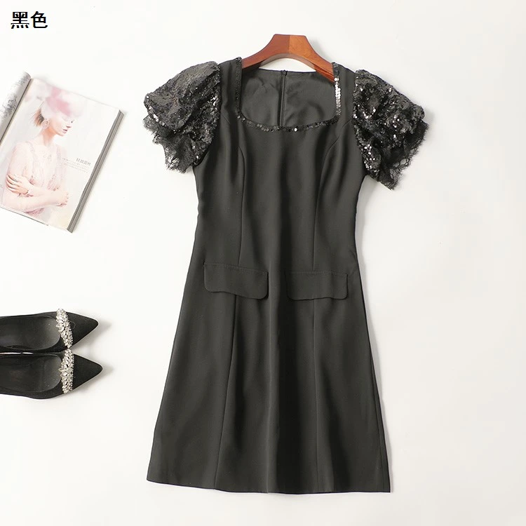 245317春长款短袖方领连衣裙新奇特