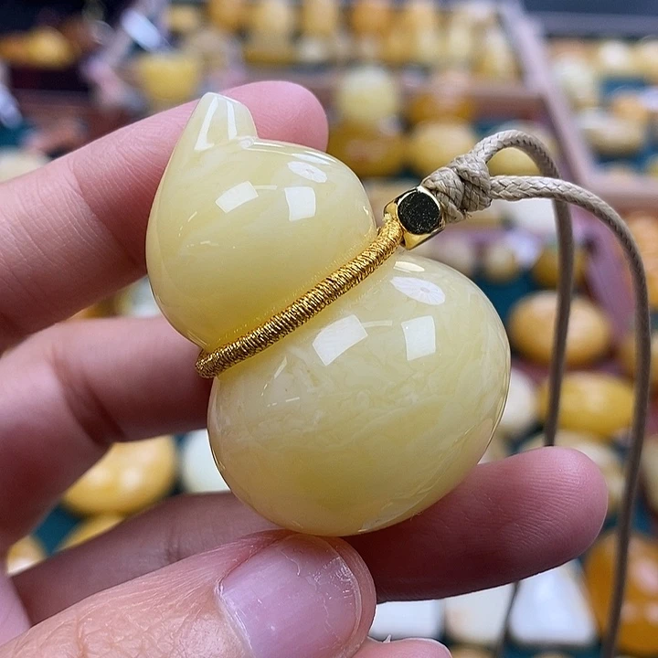 琥珀未镶嵌珠宝奇石21白蜜葫芦吊坠