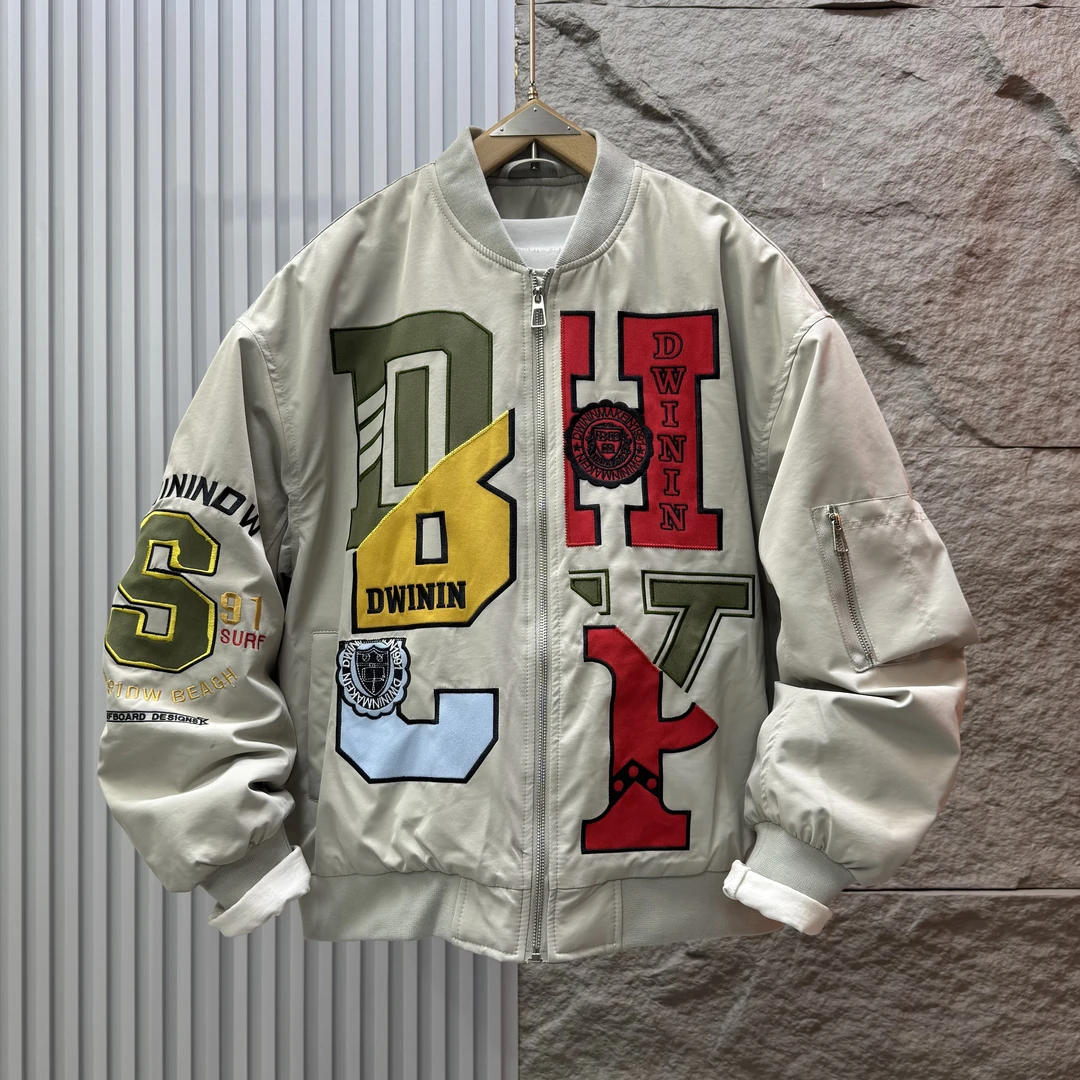 冬季新款美式复古字母刺绣棒球服外套男女宽松加厚保暖棉衣棉服潮