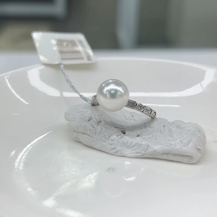 银S925镶嵌戒指海水珍珠8-9m