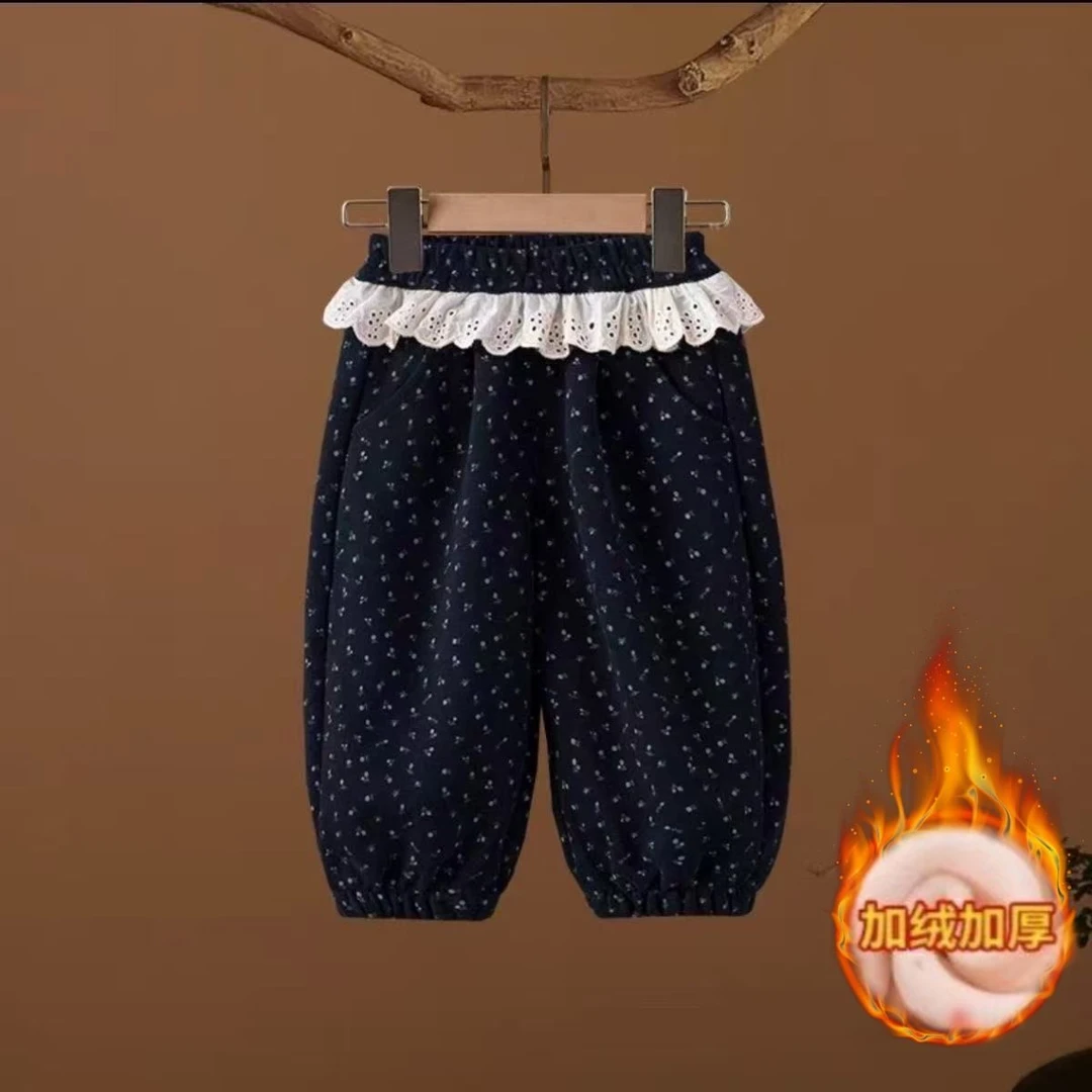 女宝秋冬卫裤洋气小女孩花边屁帘休闲裤女童加厚加绒宽松运动裤潮