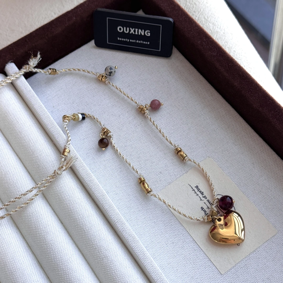 钛钢棉绳项链 [心语]手作串绳串珠小众设计时尚复古百搭爱心项链